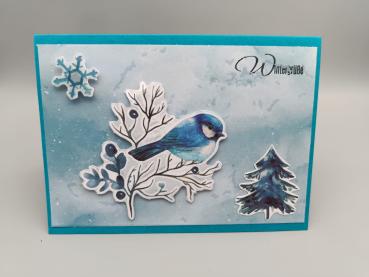 Winterkarte „Wintertime“ — Vogel mit Beerenzweig